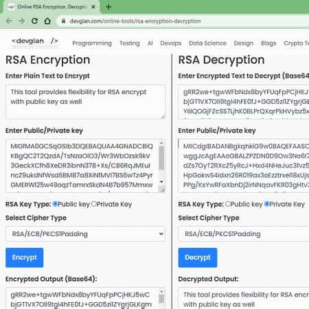 Online RSA Encryption, Decryption And Key Generator Tool.